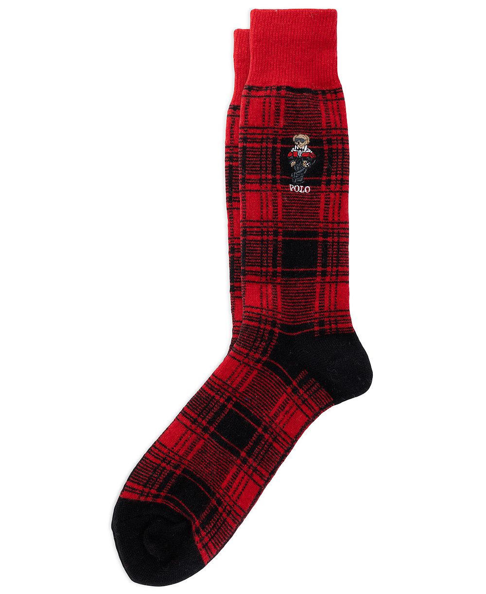 Polo Ralph Lauren Men's Polo Bear Buffalo Plaid Wool-Blend Crew Socks