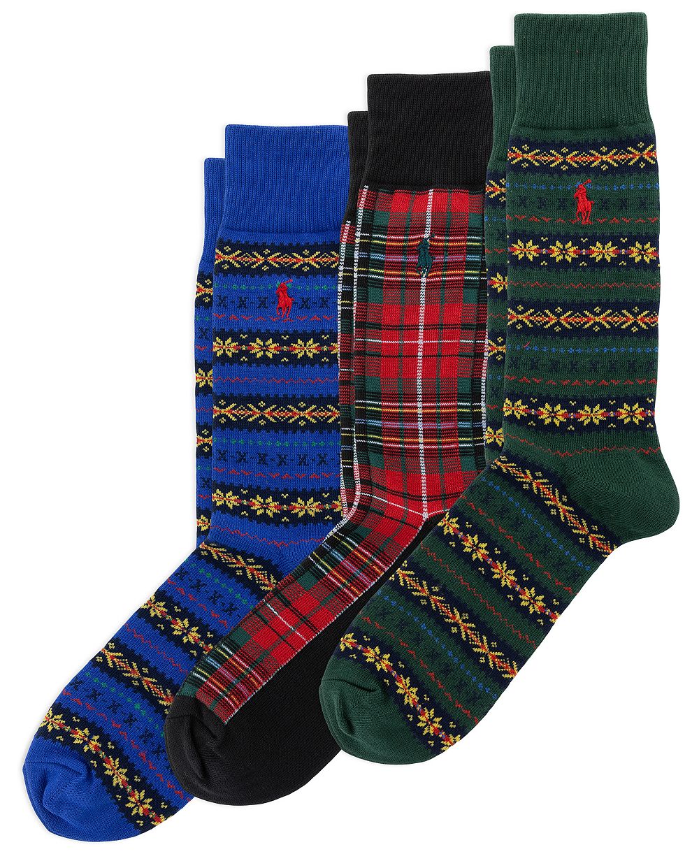 Мужской набор ребристых носков Polo Ralph Lauren Fair Isle Plaid, 3 пары