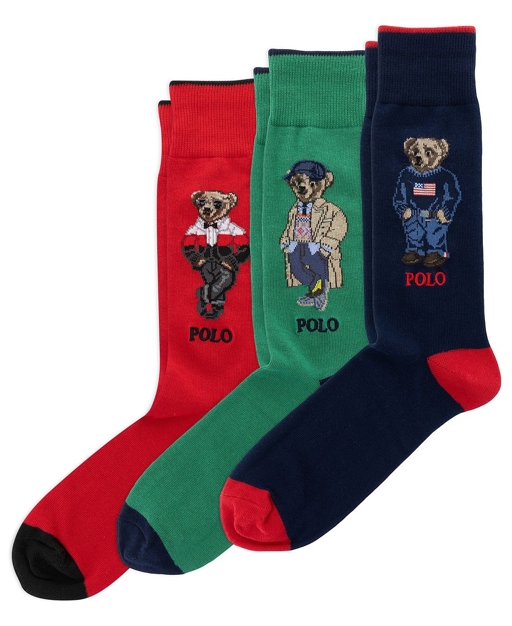 Polo Ralph Lauren Men's Polo Bear Crew Cotton-Blend Socks, 3-Piece Gift Box