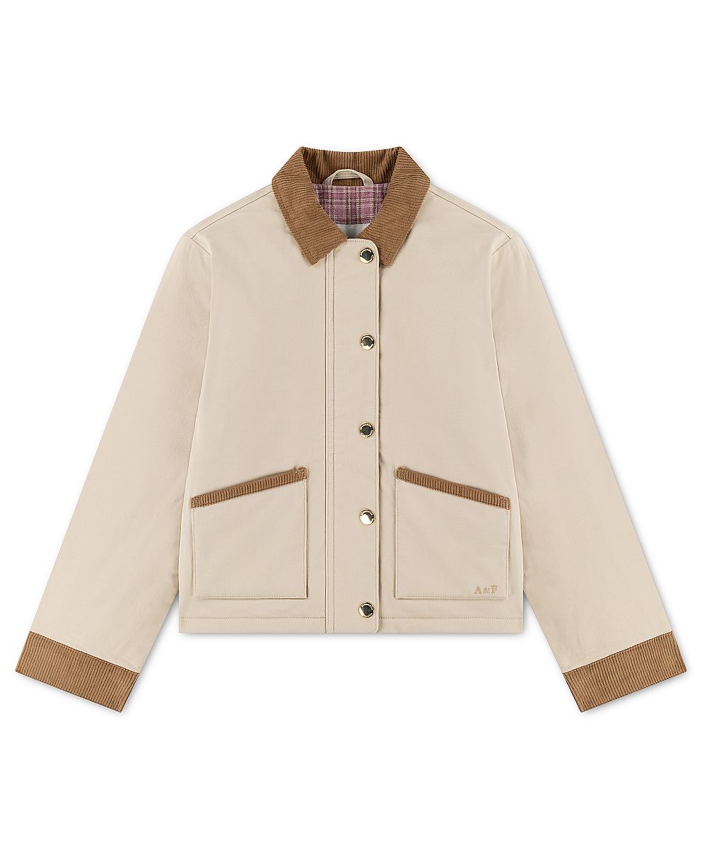 abercrombie kids Girls' 5-16 Corduroy-Collar Plaid-Lined Barn Jacket