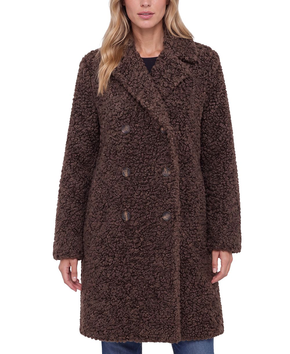 Liverpool Los Angeles Women's Double-Breasted Teddy Faux Shearling Coat