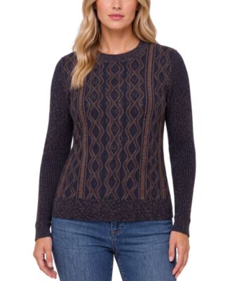 Liverpool Los Angeles Women's Cable-Knit Diamond-Pattern Crewneck Sweater