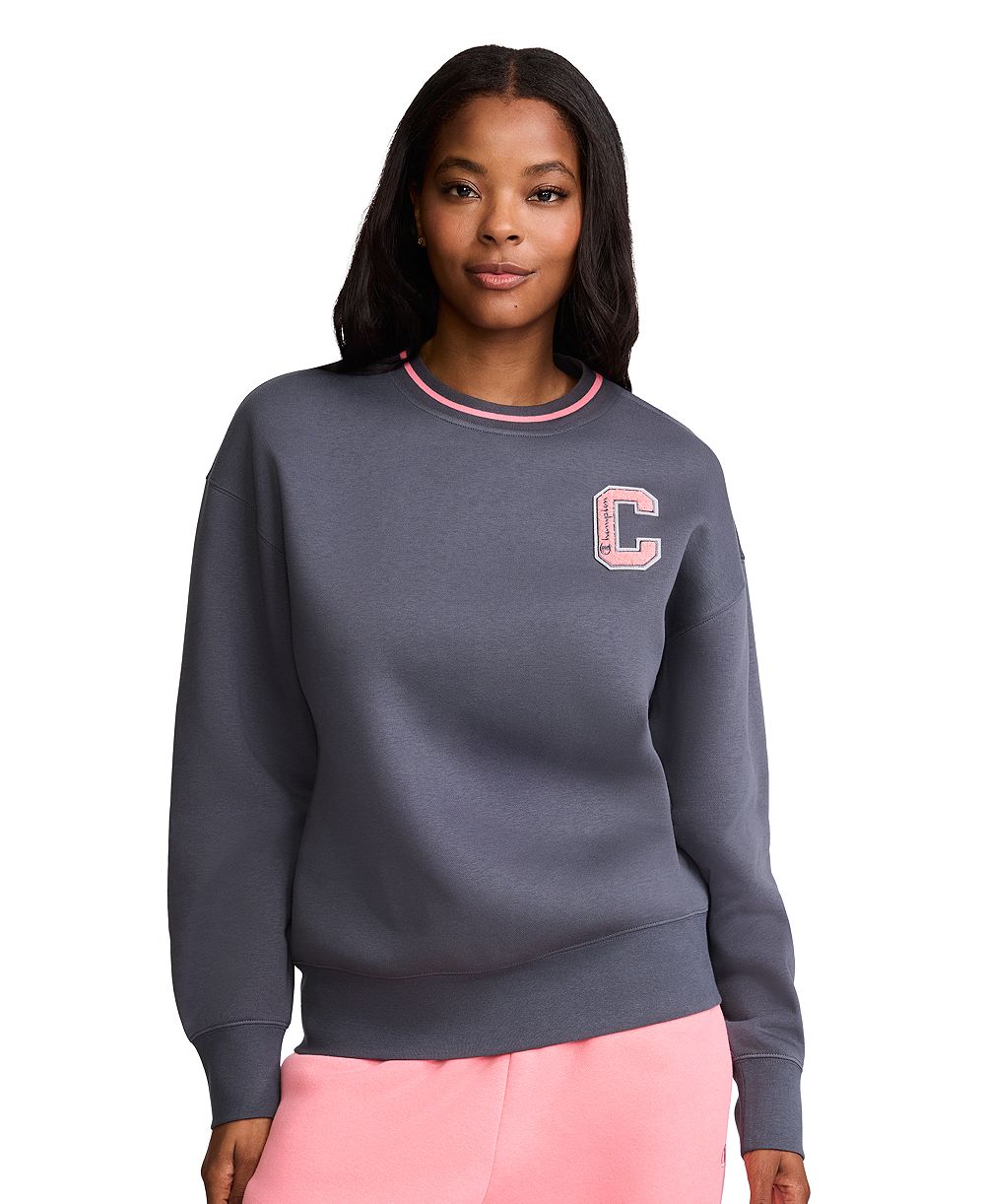 Champion Women's Crew W C Patch Long-Sleeve Chenille Sweatshirt