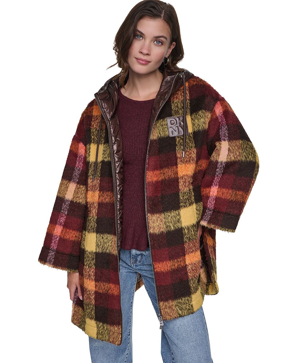 DKNY Jeans Women's Plaid Quilted-Hood Jacket