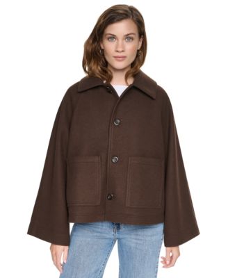 DKNY Jeans Women's Raglan Sleeve Button Front Swing Lined Coat
