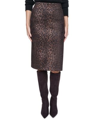 DKNY Jeans Women's High-Waisted Animal Print Pencil Faux Suede Skirt
