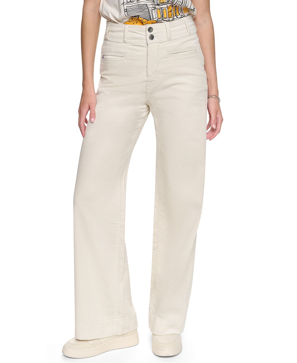 DKNY Jeans Women's High-Rise Double-Button Wide-Leg Cotton-Blend Pants