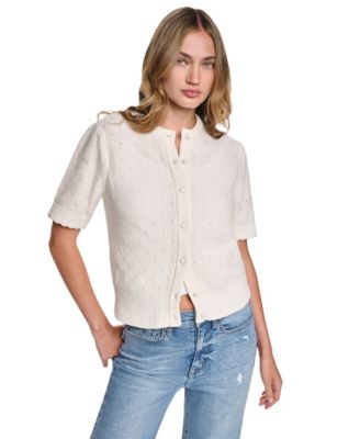 DKNY Jeans Women's Baby Chenille Short-Sleeve Lightweight Open-Stitch Cardigan