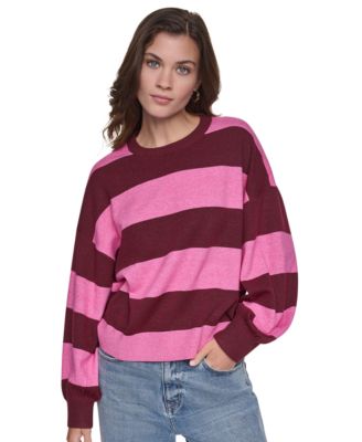 DKNY Jeans Women's Striped Blouson-Sleeve Oversized Sweater
