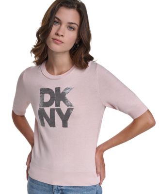 DKNY Jeans Women's Sequin Logo Elbow-Sleeve Sweater