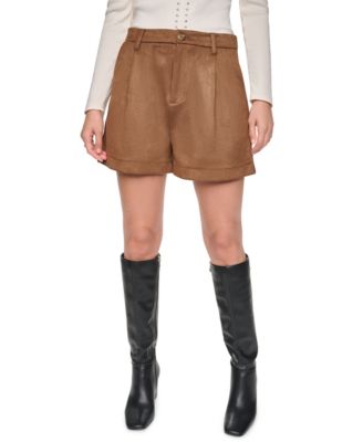 DKNY Jeans Women's High-Waisted Wide-Leg Faux Suede Shorts, 3" Inseam