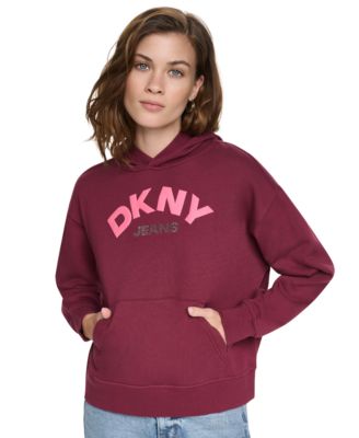 DKNY Jeans Women's Long-Sleeve Rhinestone-Logo Puff-Graphic Hoodie