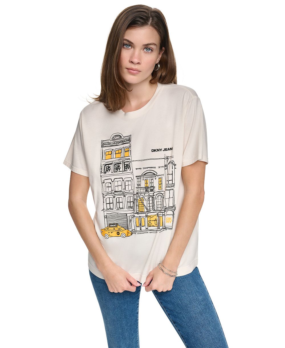 DKNY Jeans Women's New York Downtown Logo Relaxed Graphic Cotton-Blend T-Shirt