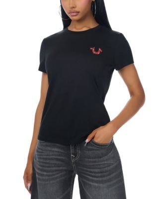 True Religion Women's Crystal Buddha Short-Sleeve Graphic Crew Neck T-Shirt
