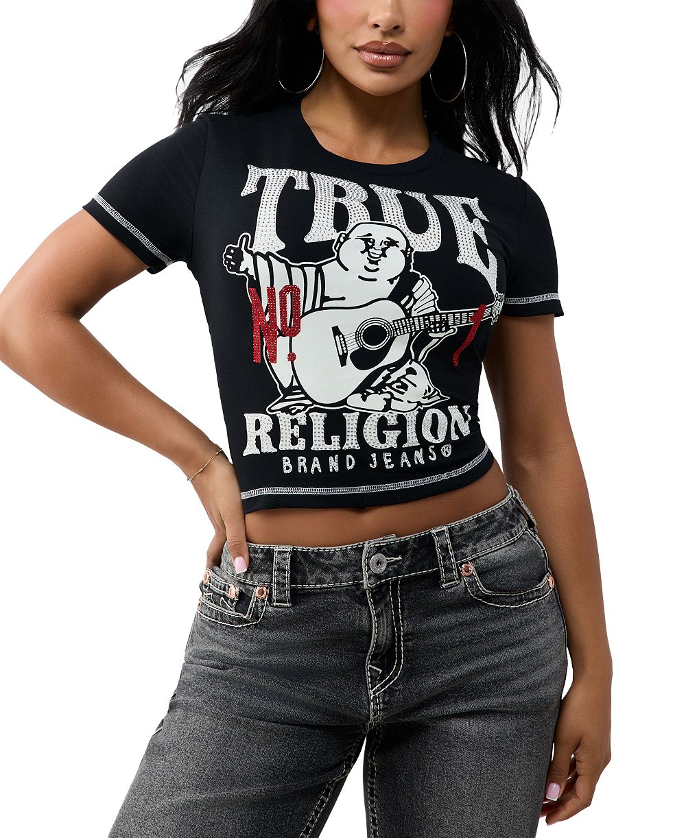 True Religion Women's Baby Short-Sleeve Graphic-Print Crewneck Crop T-Shirt
