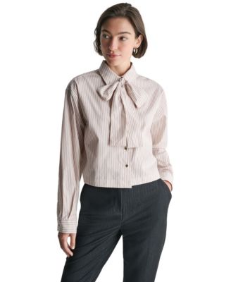 BCBG Женская блузка в полоску с завязками, длинный рукав