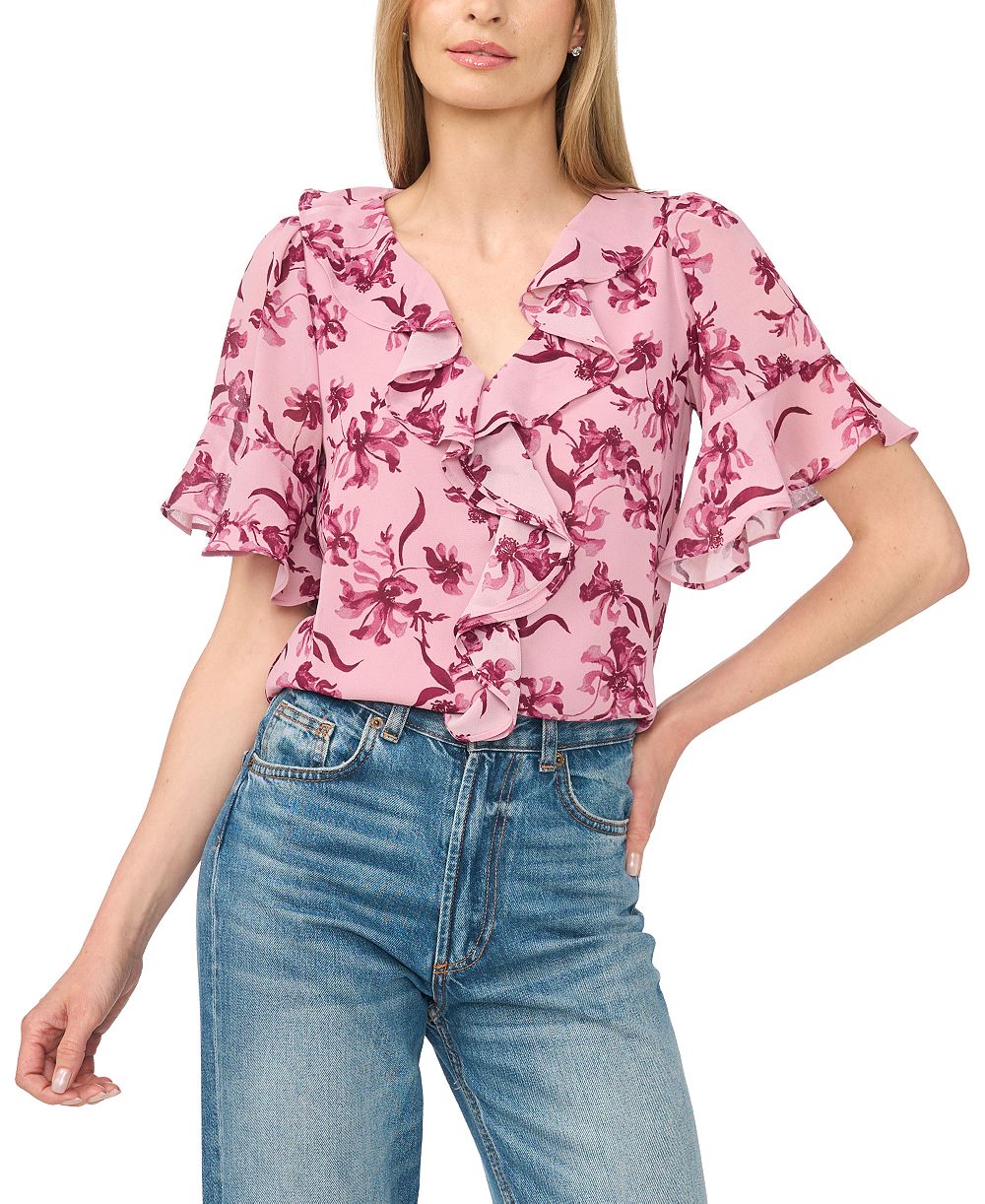 CeCe Women's V-Neck Short-Flutter Sleeve Blouse