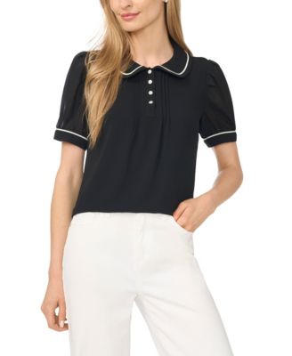CeCe Women's Puff Short-Sleeve Pintuck Pleat Peter Pan Collar Top