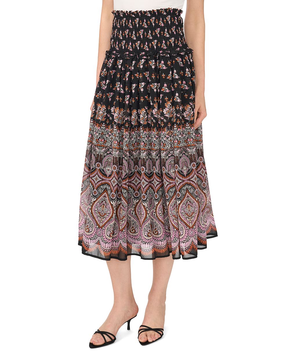 CeCe Women's Smocked Waist A-Line Midi Skirt