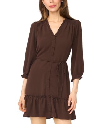 Женское мини-платье CeCe Women's Ruffle V-Neck 3/4-Sleeve Mini Dress