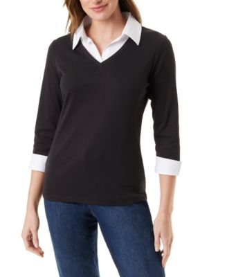 Gloria Vanderbilt Women's Twofer Knit 3/4-Sleeve V-Neck Blouse