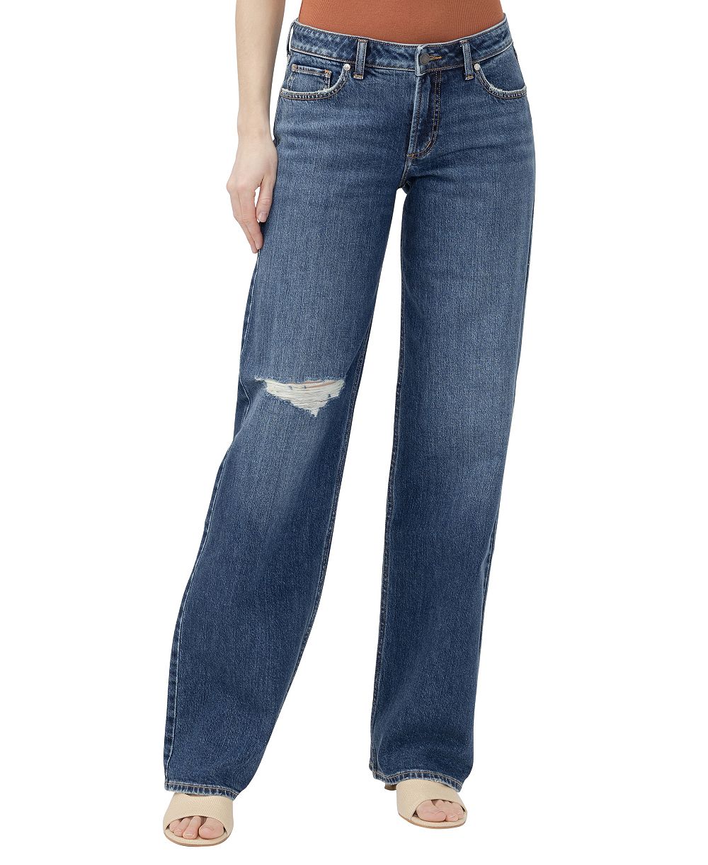 Silver Jeans Co. Women's Loose & Low Wide-Leg Low-Rise Ripped Knee Jeans