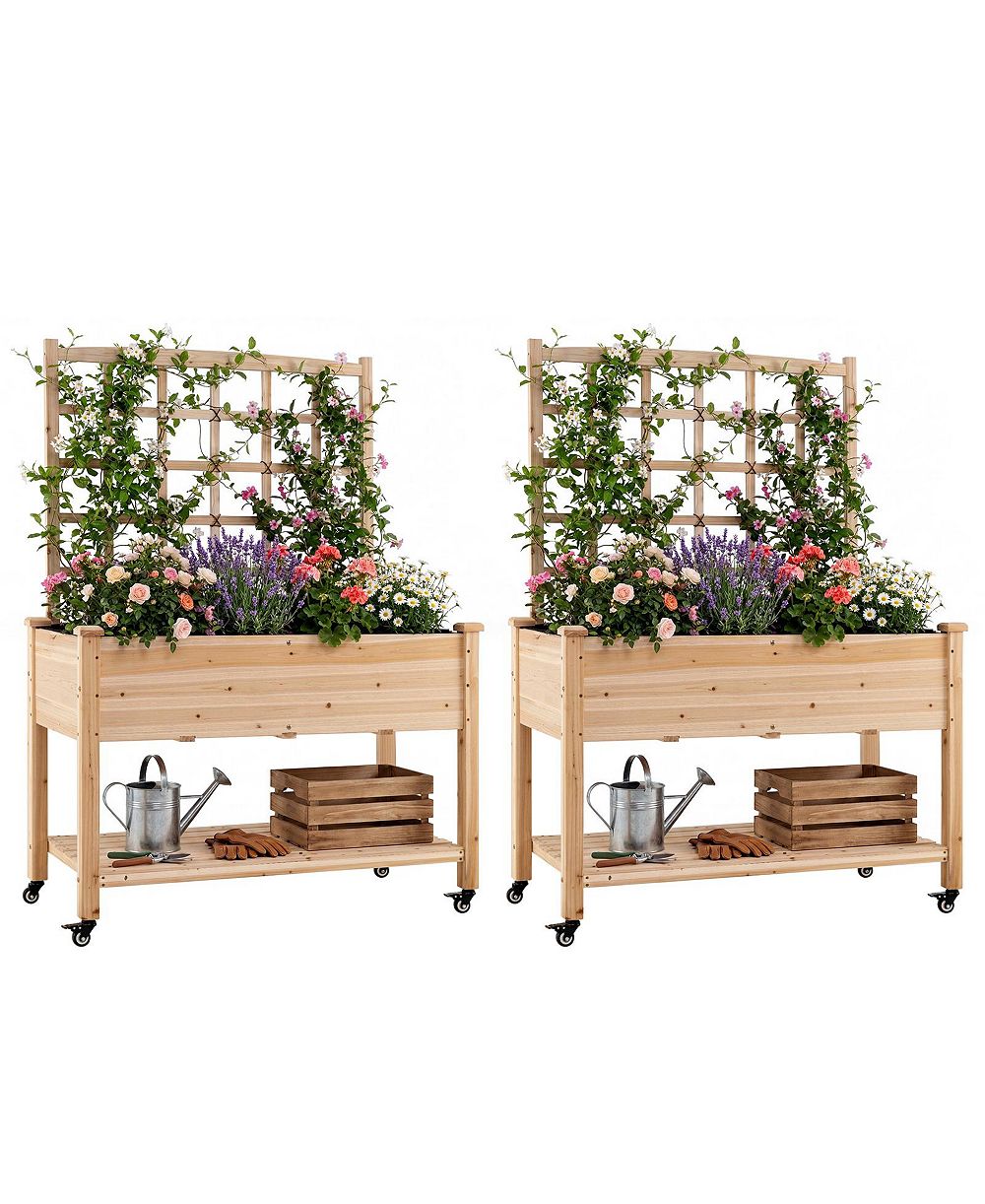 Деревянная садовая грядка Costway с решеткой 47x23x65 in