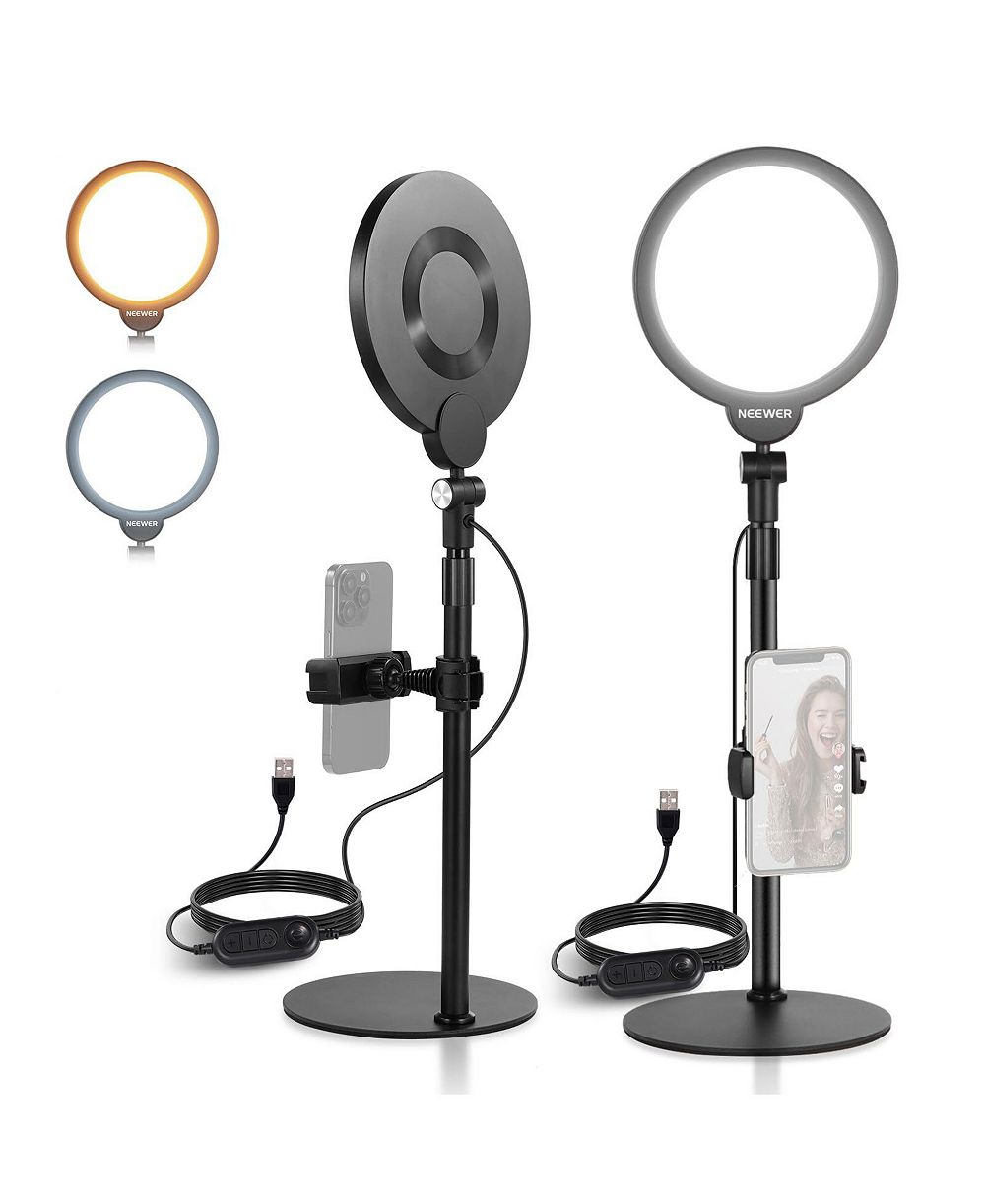 Neewer Basics R06 7-Inch Full-Screen Circular LED Desk Lights with Stands, 2 Pack