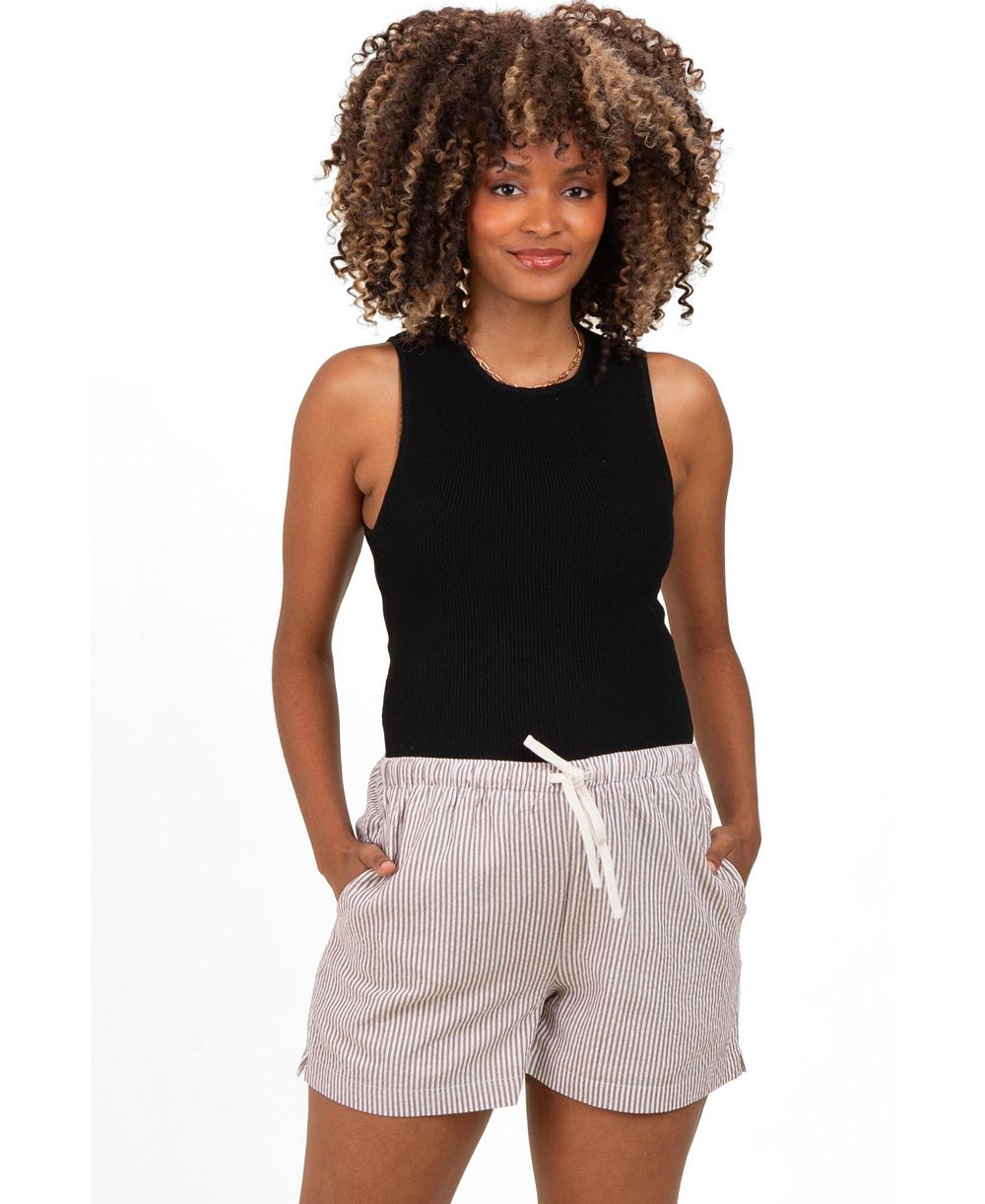Pinkblush Women's Brown Striped Drawstring Shorts