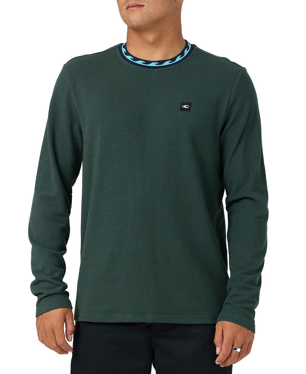 O'Neill Men's Wave Cult Bennett Long-Sleeve Crewneck Jacquard Wave-Pattern T-Shirt