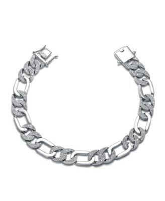 Rachel Glauber Men's White Gold Plated CZ Pave Chain Bracelet