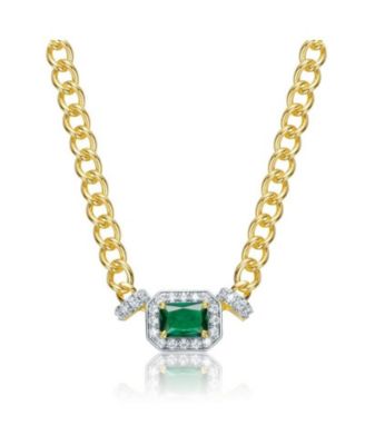 Rachel Glauber Unique 14K Gold Plated Brilliant CZ Link Chain Necklace