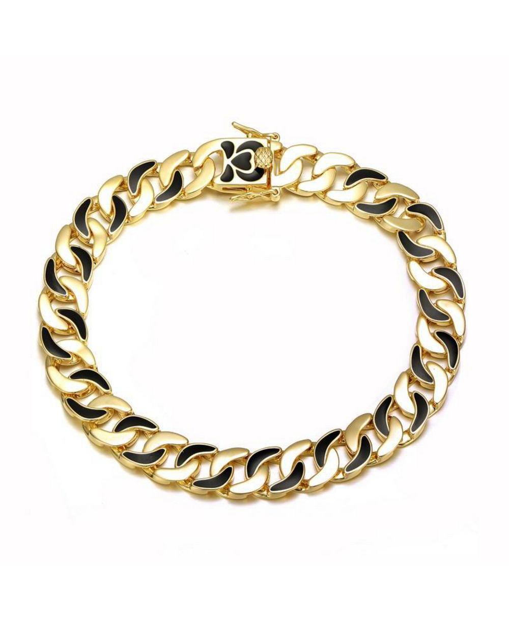 Браслет Rachel Glauber Bold Men's 14K Gold Plated Black Enamel Link Chain