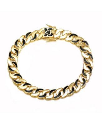 Rachel Glauber Bold Men's 14K Gold Plated Black Enamel Link Chain Bracelet