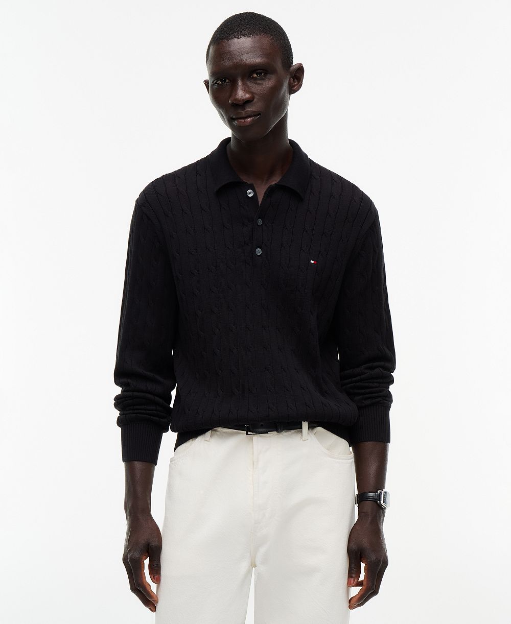 Tommy Hilfiger Men's Classic Cotton Cable-Knit Regular-Fit Sweater Polo