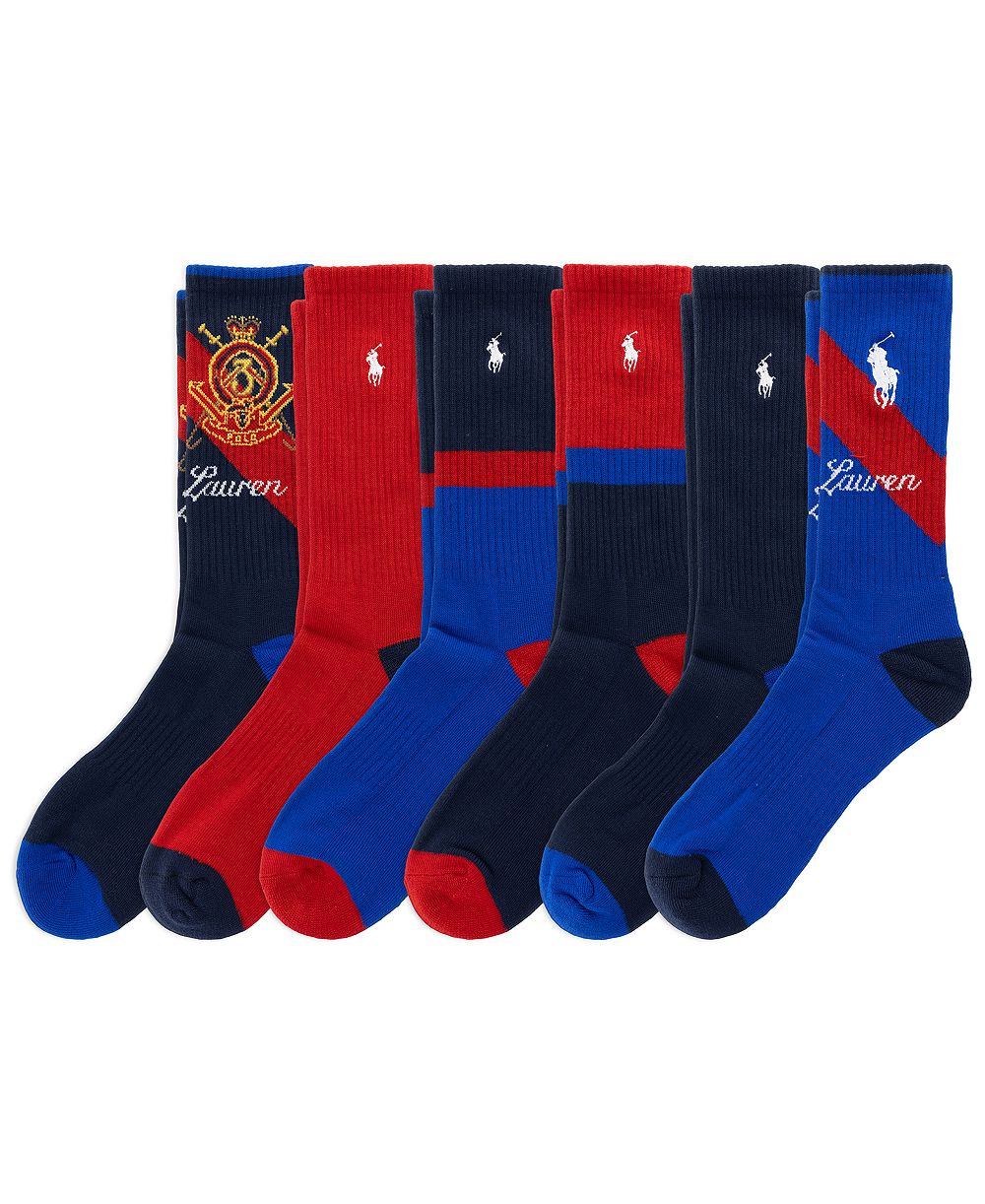 Polo Ralph Lauren Men's Snow Beach Crew Ribbed Crew Socks, 6-Pack