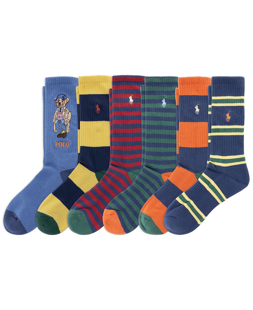 Polo Ralph Lauren Men's Litchfield Bear Ribbed-Stripe Crew Socks, 6-Pack