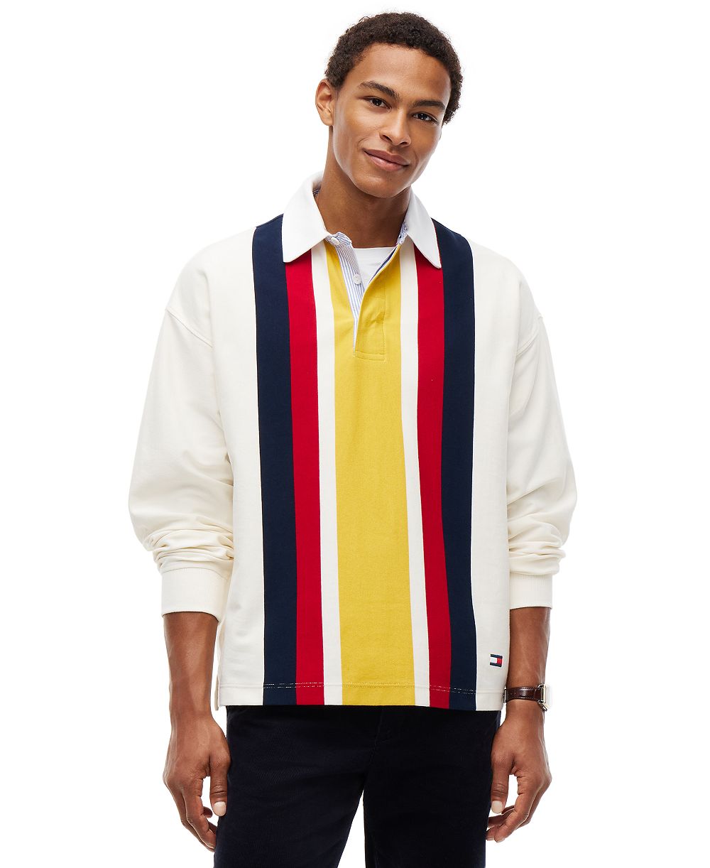 Tommy Hilfiger Men's American Icons Rugby Relaxed-Fit Striped Stretch Sweatshirt, Macy’s Exclusive