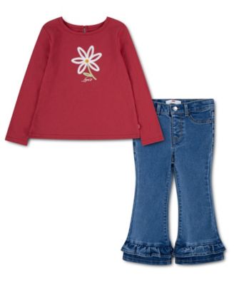 Levi's Girls' 2T-6X Jersey Top and Ruffle Flared Leg Pants, 2-Piece Set
