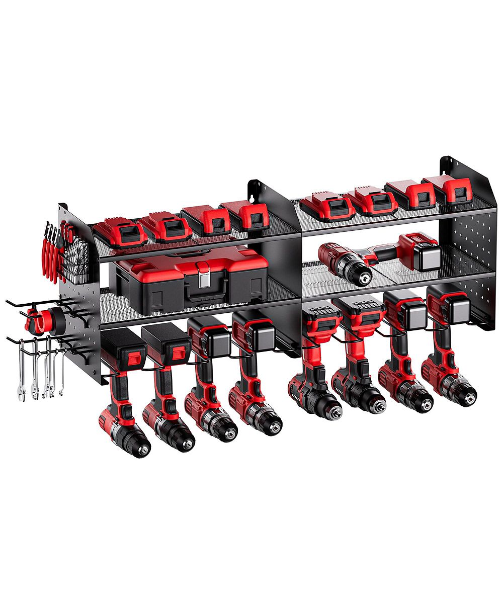 XDOVET Power Tool Organizer Wall Mount Drill Holder Pegboard Hooks Bit Rack Storage Garage Workshop