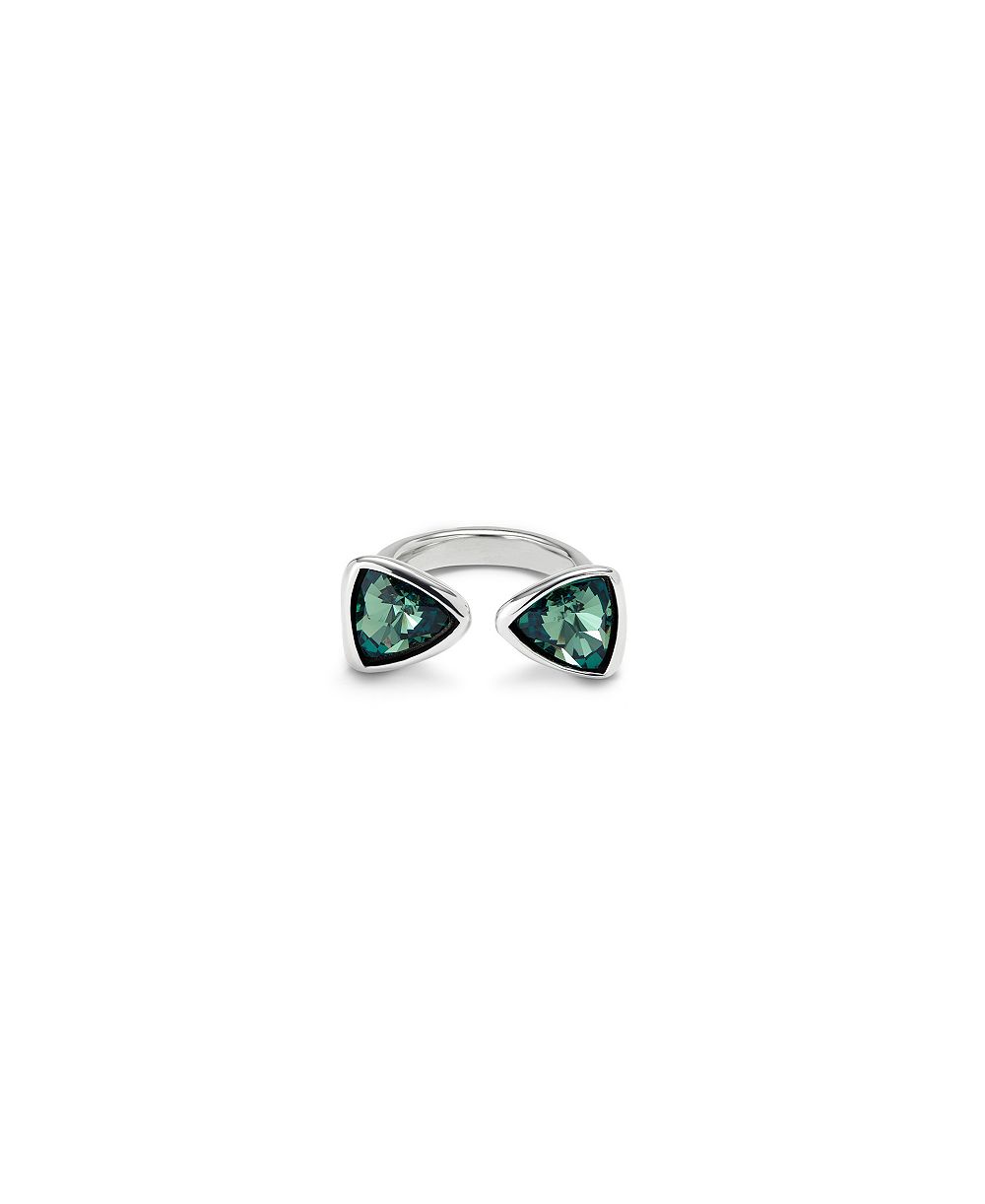 UNOde50 Silver Metal Alloy Two Green Crystals Ring