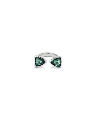 UNOde50 Silver Metal Alloy Two Green Crystals Ring