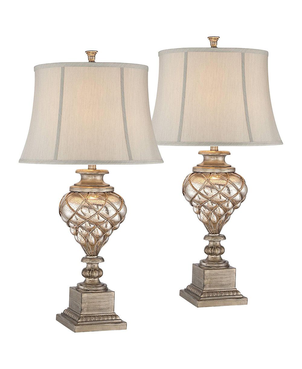 Barnes and Ivy Luke 33 3/4" Tall Large Traditional End Table Lamps Set of 2 LED Night Light Finish Mercury Glass