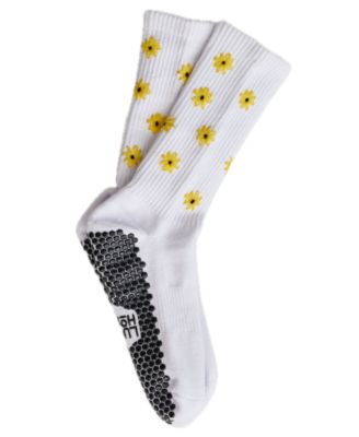 Lucky Honey Women's Daisy Grip Embroidered Daisies Honeycomb Grip Crew Pilates & Barre Socks