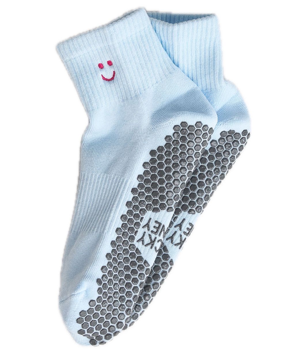 Lucky Honey Women's Harlow Grip Embroidered Ankle Patch Crew Pilates & Barre Socks