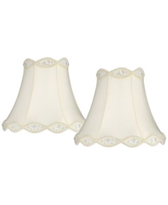 Springcrest Set of 2 Scalloped Bell Lamp Shades Medium 7" Top x 14" Bottom x 12.5" High Spider with Harp and Finial Fitting