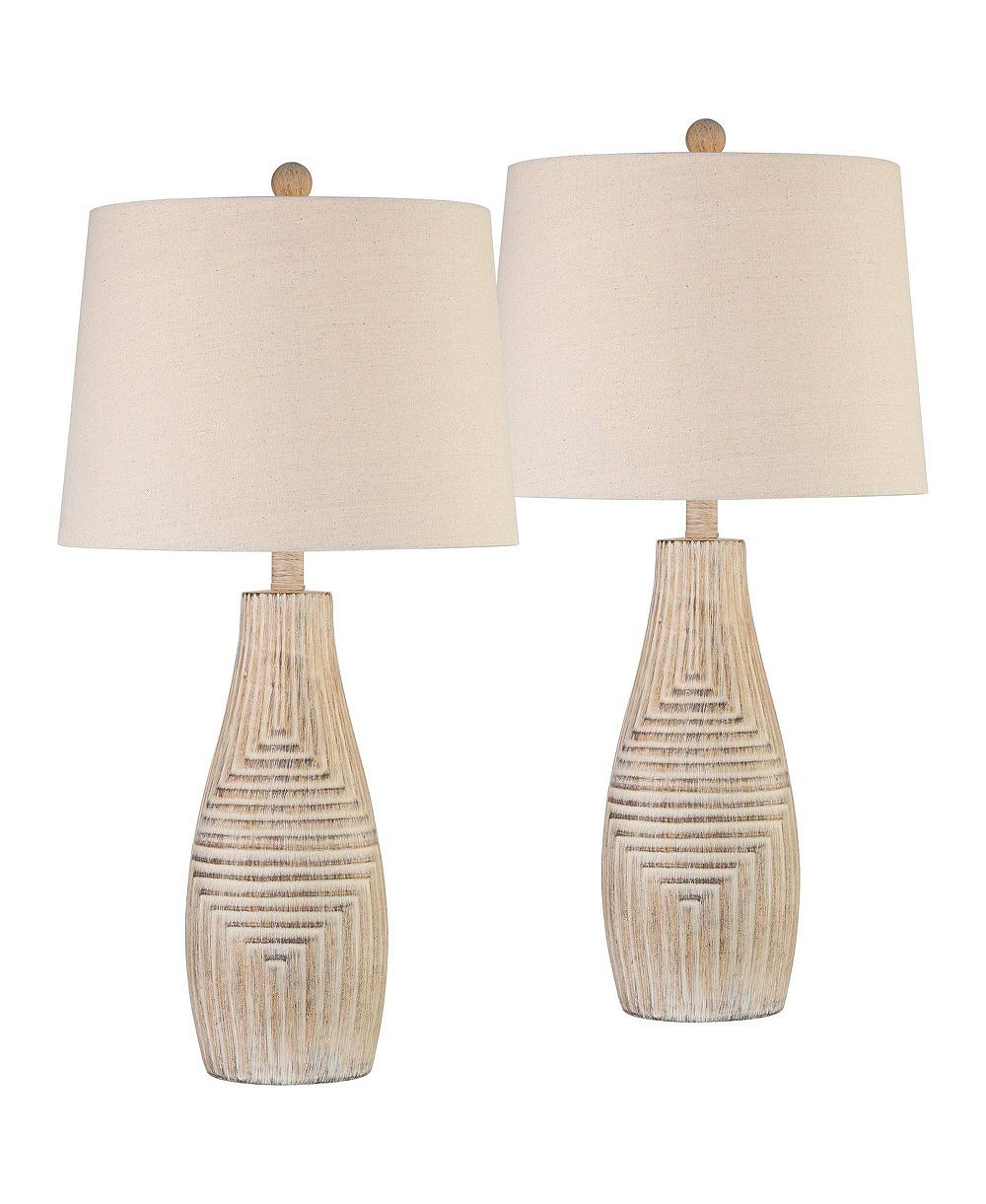 John Timberland Chico 27" Tall Modern Southwest Rustic Table Lamps Set of 2 Light Wood Finish Living Room Oatmeal Shade