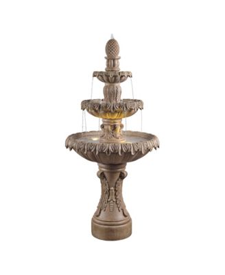 John Timberland Ibiza 62" High Large Italian Outdoor Decor Sand Stone Floor Fountain with Light LED 3-Tier Outside Garden Patio