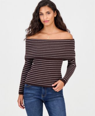 Madden Girl Juniors' Marilyn Off-the-Shoulder Ribbed Long-Sleeve Sweater