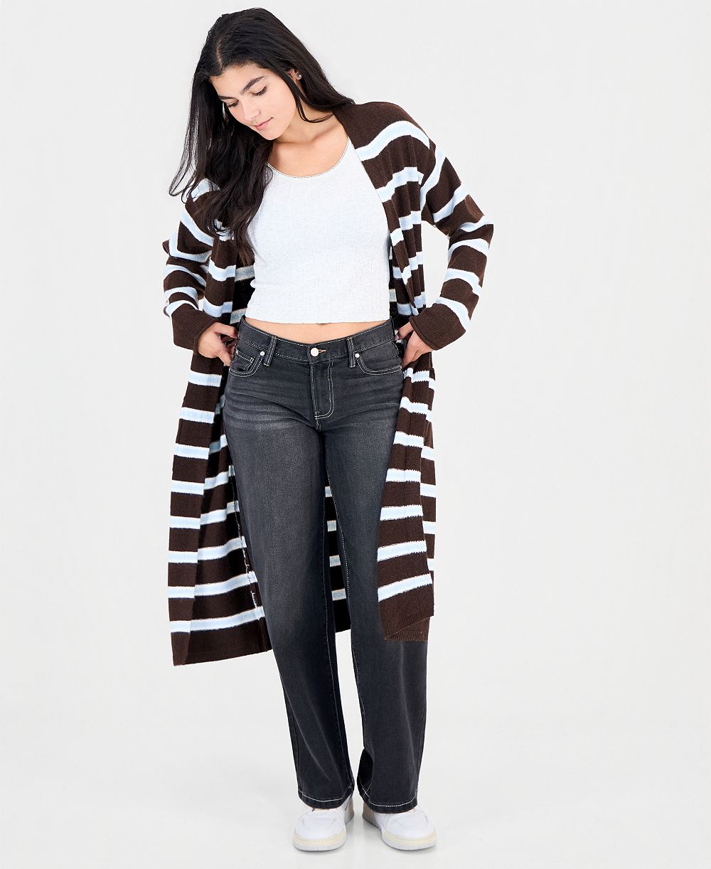 Madden Girl Juniors' Striped Open-Front Duster Cardigan